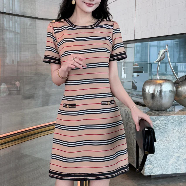 New Fashion Striped Slim A-line Dresses 1025051321