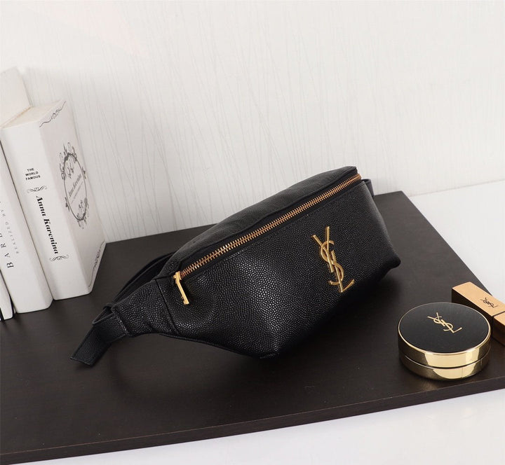 Black leather large capacity waist bag X092002