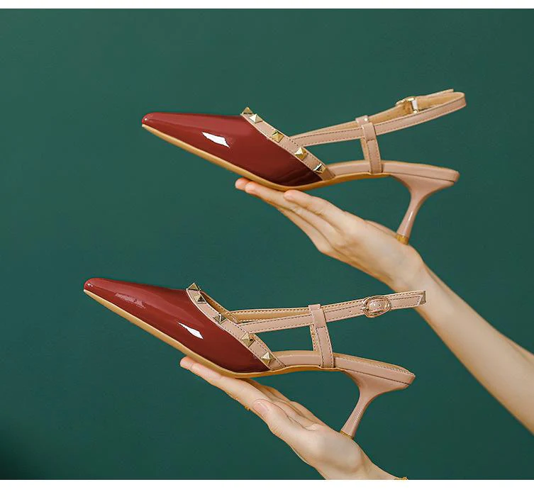 New style rivet buckle pointed toe high heels 1024022102