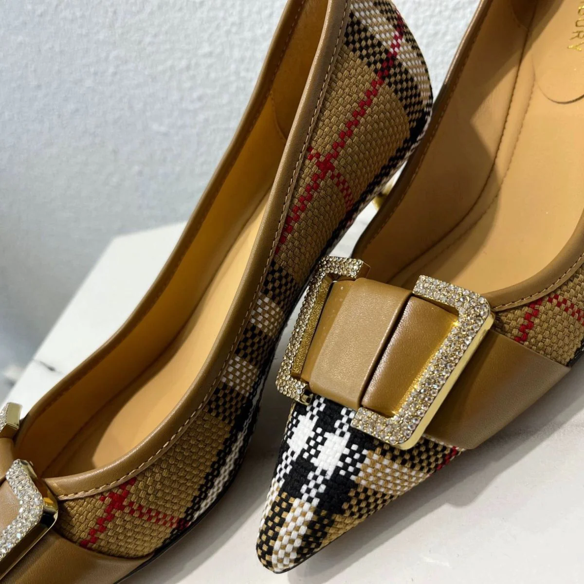 Thin Heel Checkered Buckle Fashion High Heel Shoes Single Shoes 1024022604