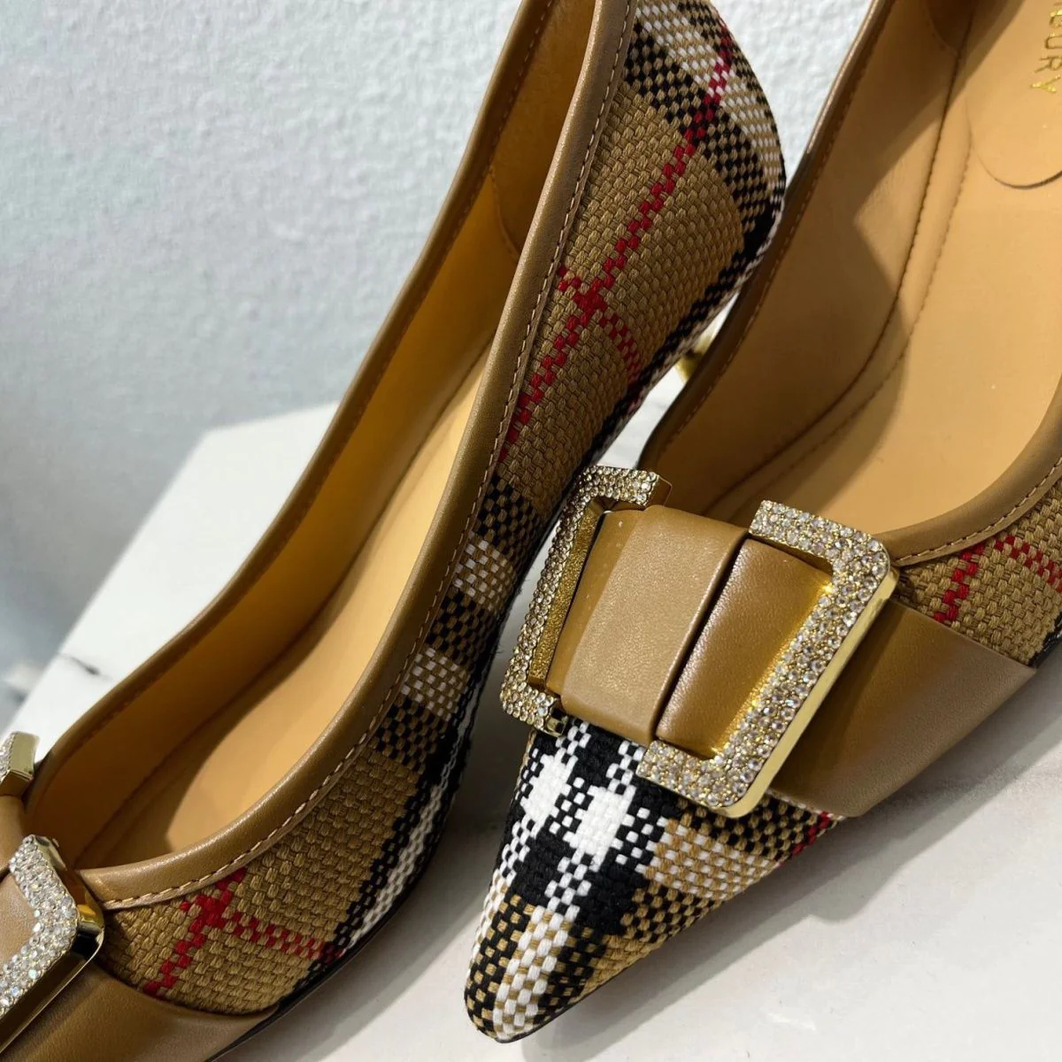 Thin Heel Checkered Buckle Fashion High Heel Shoes Single Shoes 1024022604