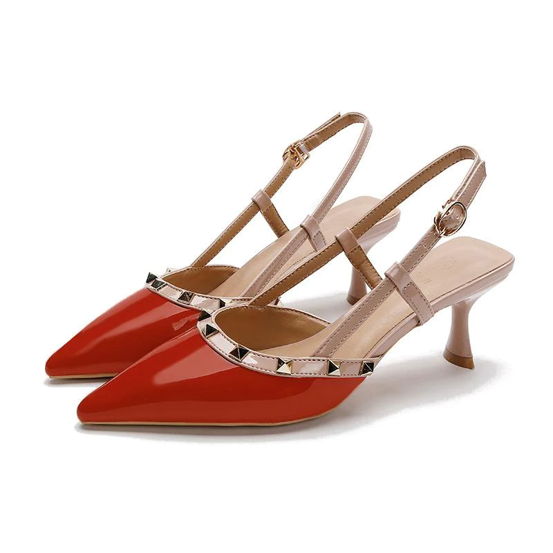 New style rivet buckle pointed toe high heels 1024022102