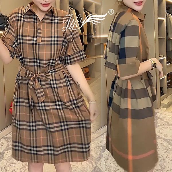 New casual retro plaid waist dress PD042025051910