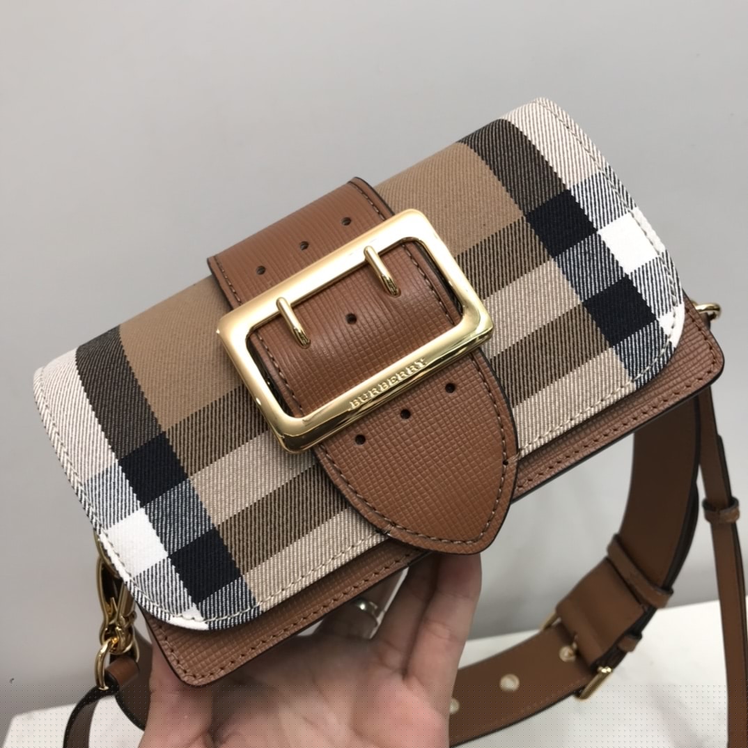 BBR Small Bridle House Check And Buckle Crossbody Brown For Women  0425022510