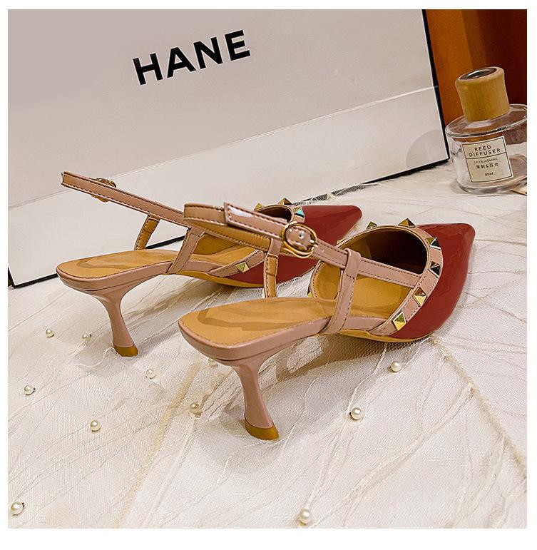New style rivet buckle pointed toe high heels 1024022102