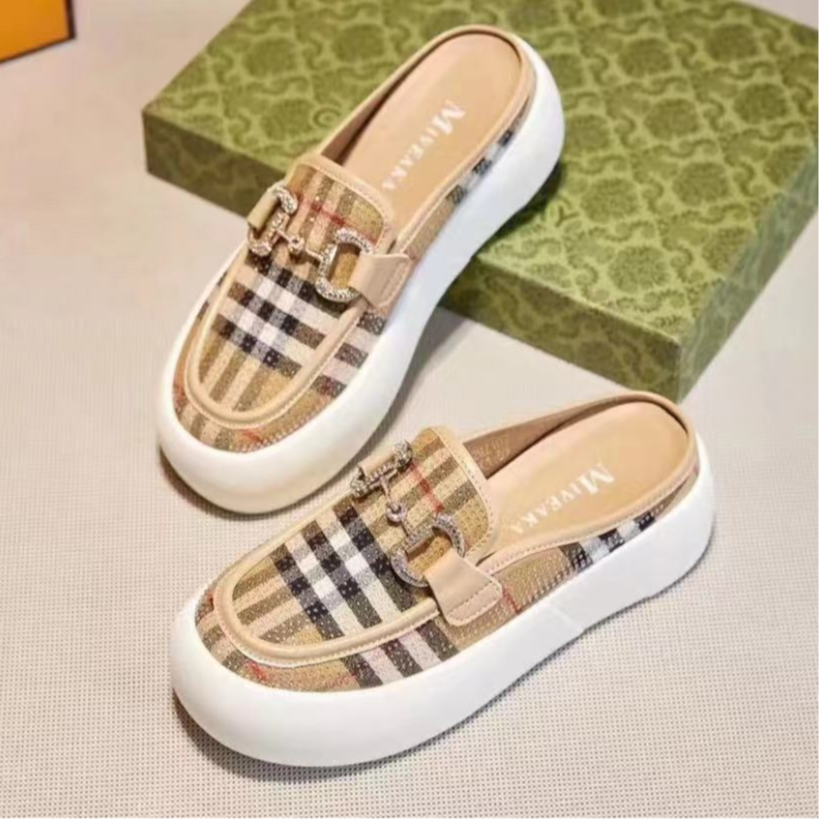 Latest check metal buckle mules PD042025051911