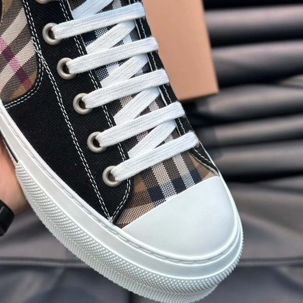 New Cowhide Stitching Canvas Lace-up High-top Casual Shoes 1024030619