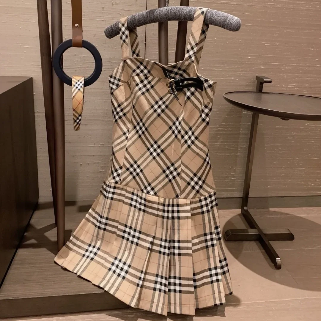 New Light Luxurious Plaid Halter Vest Dress 1025041002