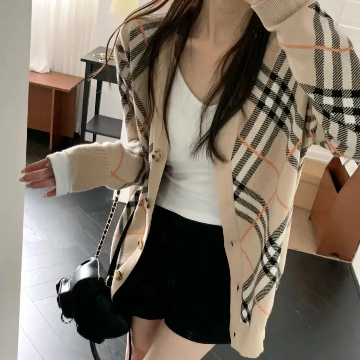 New fashion plaid unisex cardigan sweater jacket 1024102126