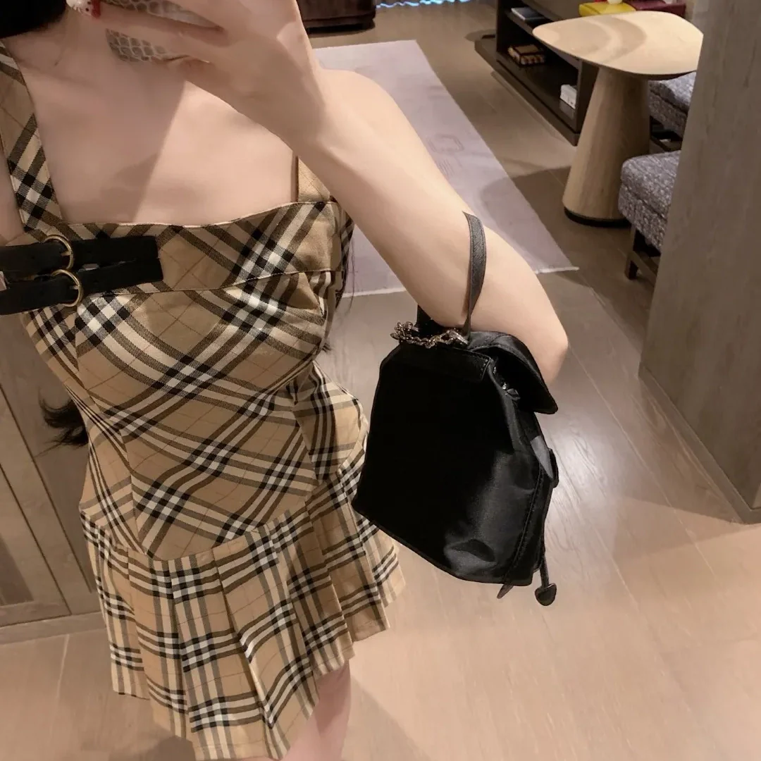 New Light Luxurious Plaid Halter Vest Dress 1025041002