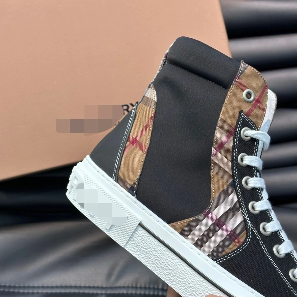 New Cowhide Stitching Canvas Lace-up High-top Casual Shoes 1024030619