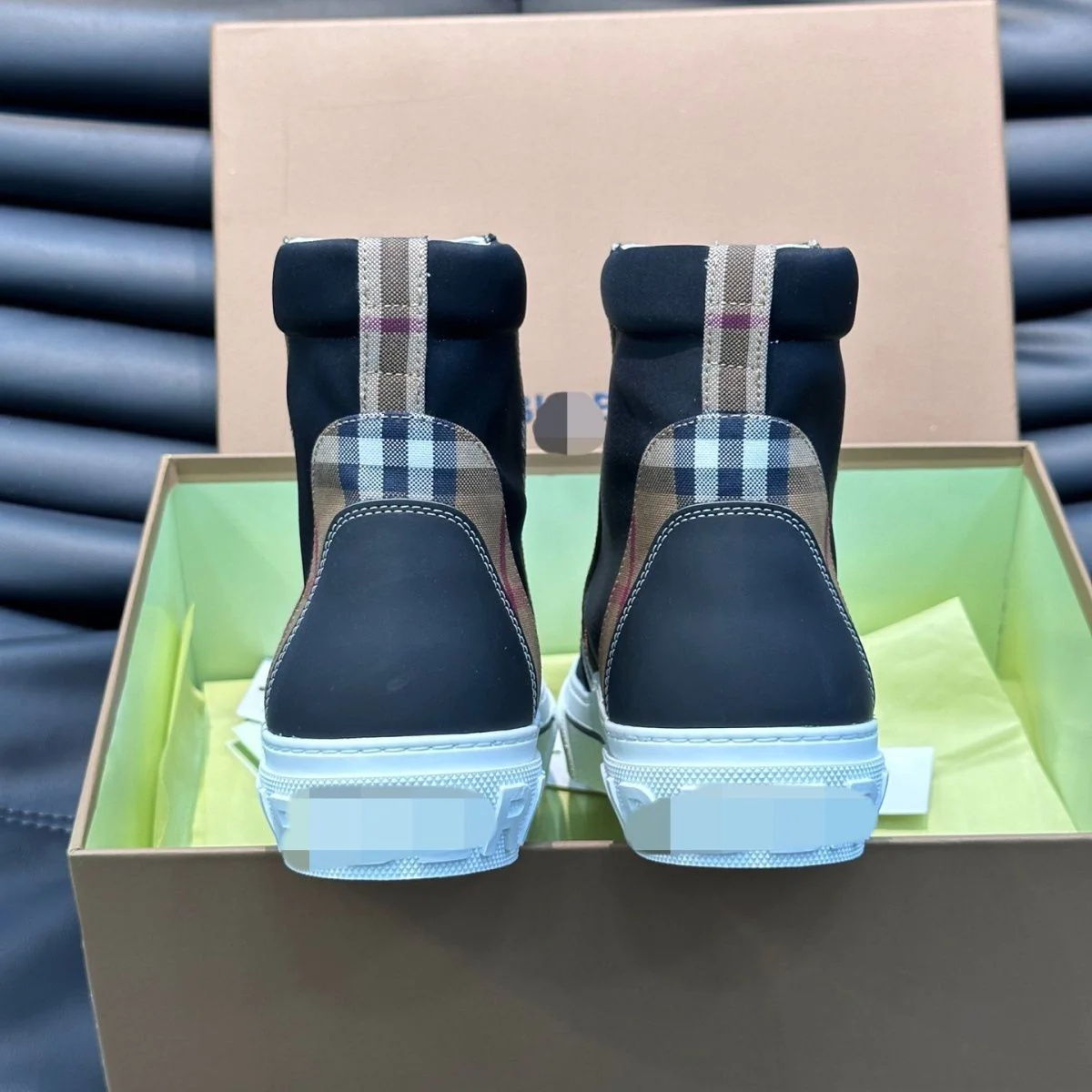 New Cowhide Stitching Canvas Lace-up High-top Casual Shoes 1024030619