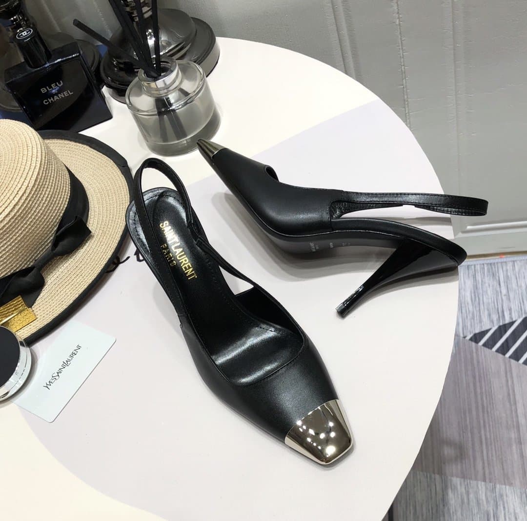 Saint Laurent Womens Silk Slingback Pumps Black For Women 0425020837