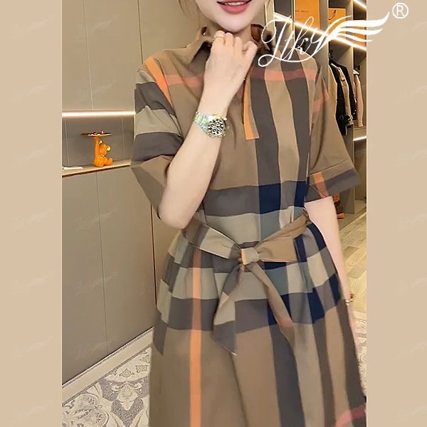 New casual retro plaid waist dress PD042025051910