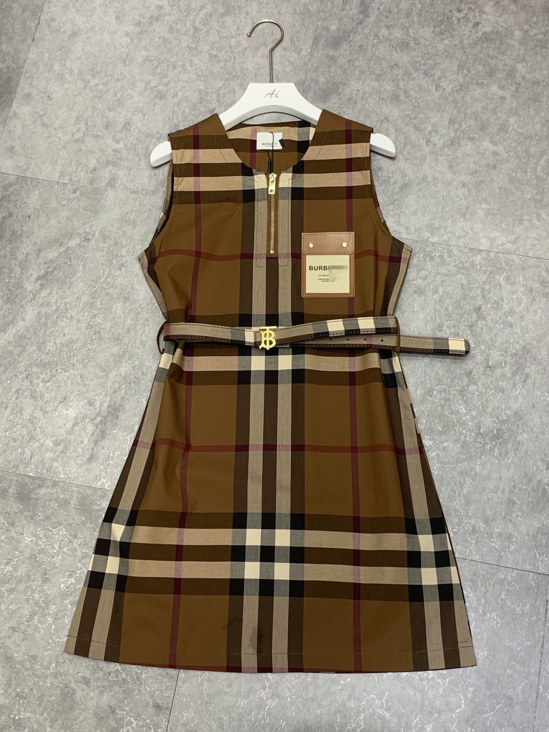 Plaid vest dress women 2025 summer classic lapel slim fit plaid sleeveless dress with belt PD042025071801