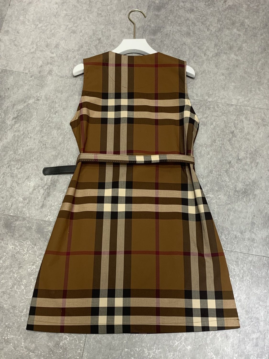 Plaid vest dress women 2025 summer classic lapel slim fit plaid sleeveless dress with belt PD042025071801