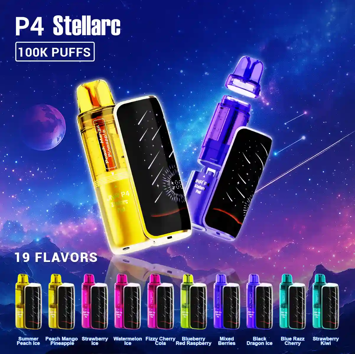 JNR Vape P4 Stellarc 100K Puffs Kit - Refillable & Replaceable Pod Vape - JNR VIP DE
