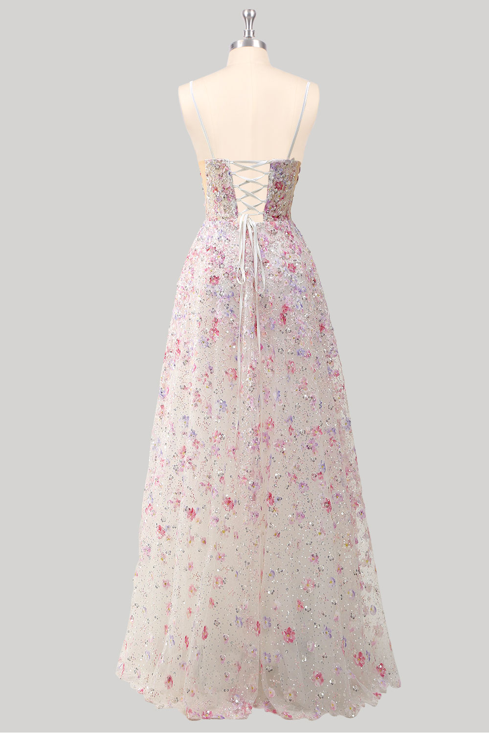 Custom floral embroidery sequin long prom dress, light link sparkly corset evening gown