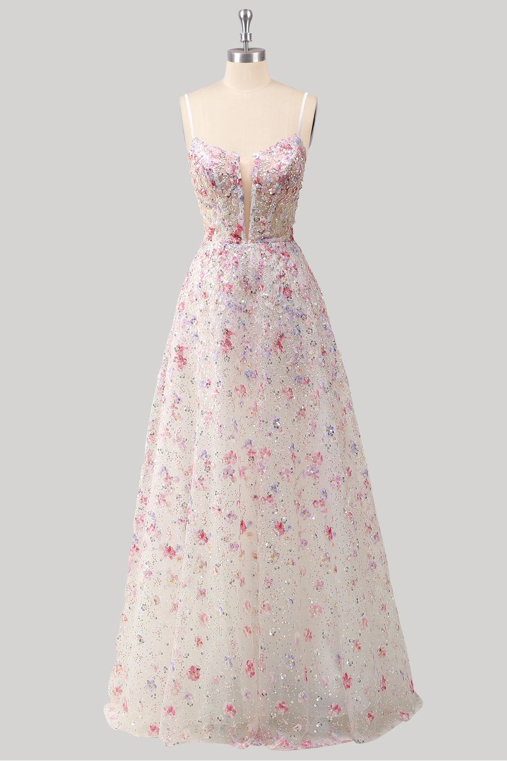 Custom floral embroidery sequin long prom dress, light link sparkly corset evening gown