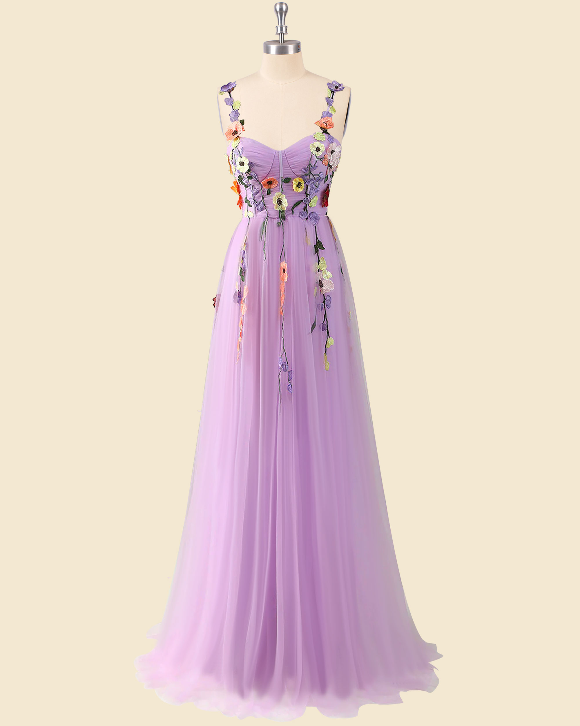 Custom light green flower embroidery long prom dress, tulle party dress