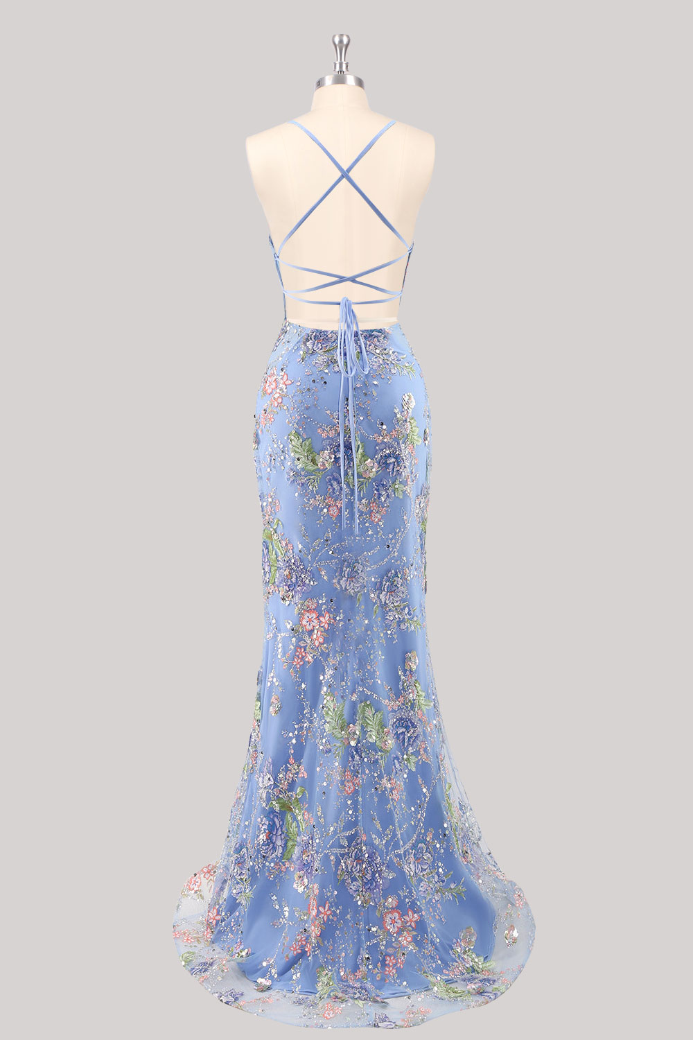 Custom floral embroidery sequin long prom dress, light blue sparkly corset evening gown