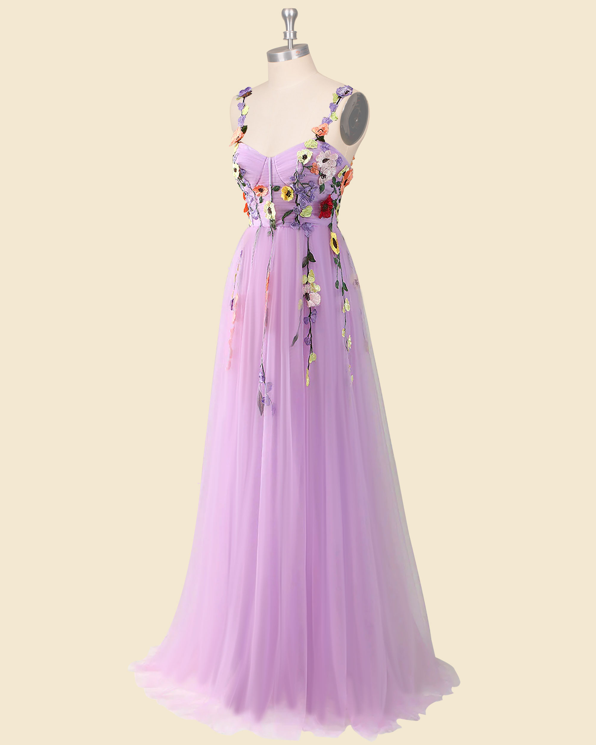 Custom light green flower embroidery long prom dress, tulle party dress