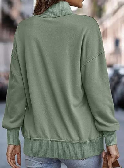 Women's casual long-sleeved stand-collar sweatshirt, lightweight pullover with buttons and drawstring.