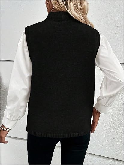 Women's autumn outfits: sweater vests, high-neck sleeveless knit tops, and pullovers showcase understated luxury.