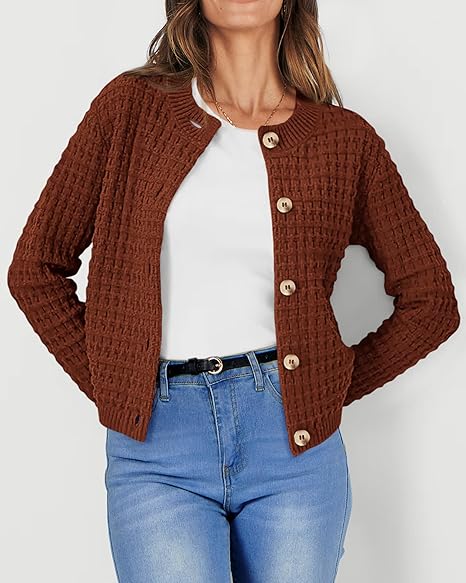 Women's knitted cardigan sweater, a casual long-sleeved, button-front, fashionable outerwear.