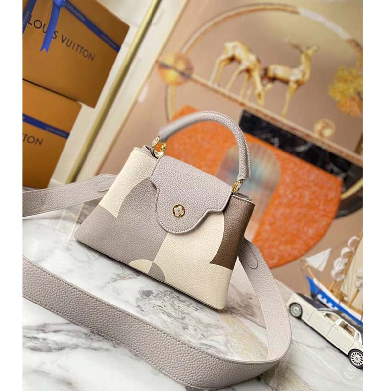Louis Vuitton LV Women Capucines BB Gray Crème Taurillon Cowhide Leather