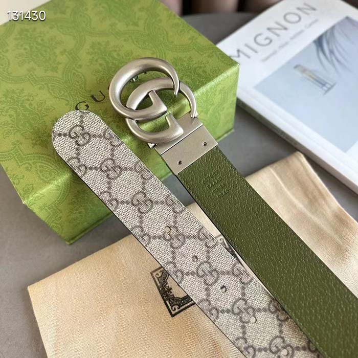 Gucci GG Unisex Marmont Reversible Belt Beige Ebony Supreme Canvas 3.8 CM Width