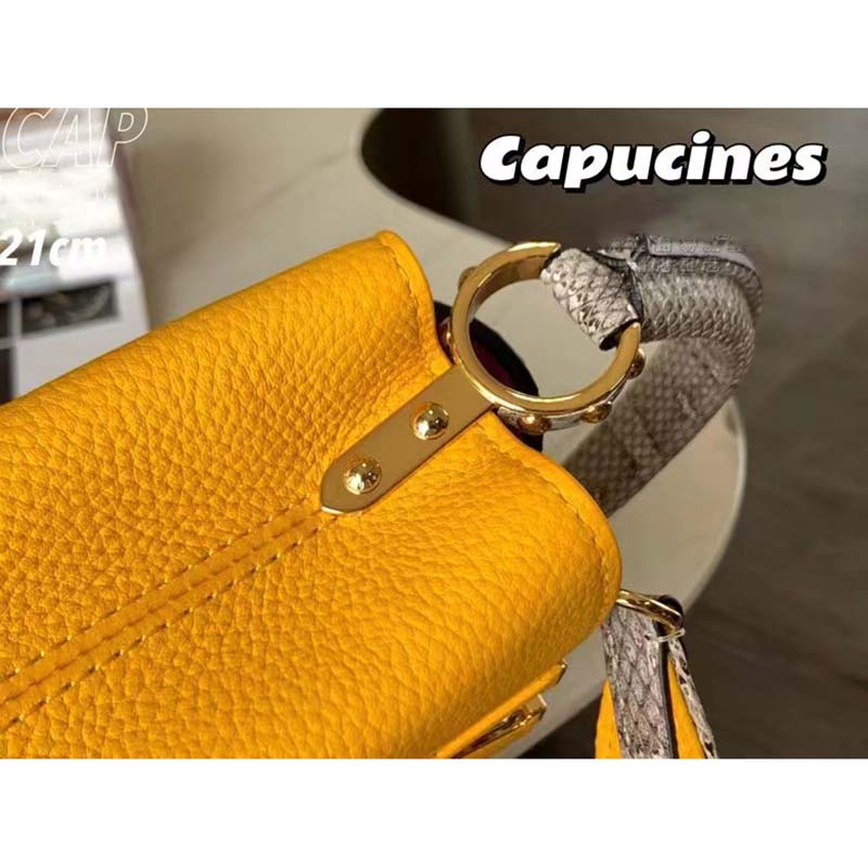 Louis Vuitton LV Women Capucines Mini Handbag Golden Yellow Taurillon Python Leather