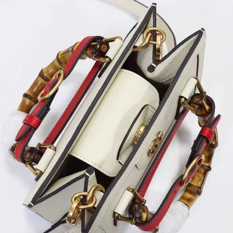 Gucci GG Women Diana Mini Tote Bag White Leather Double G