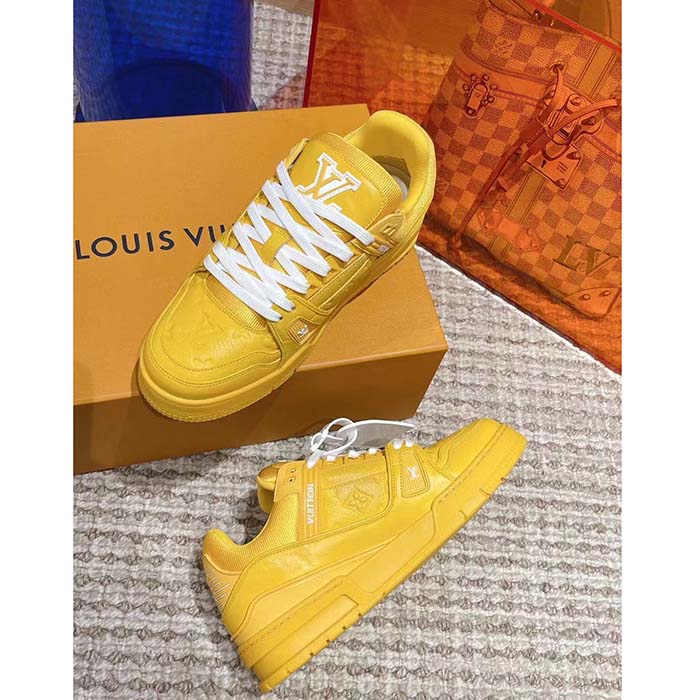 Louis Vuitton Unisex LV Trainer Sneaker Yellow Monogram-Embossed Grained Calf Leather