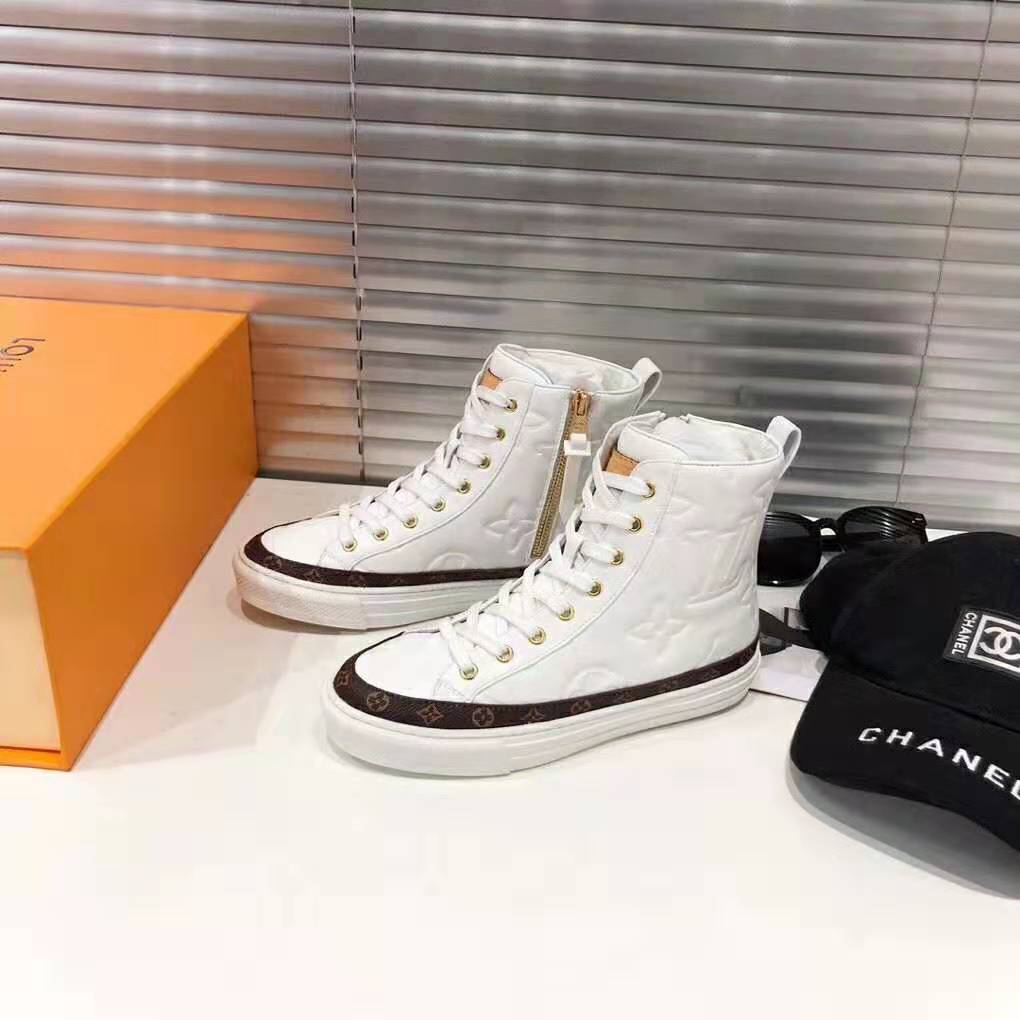 Louis Vuitton LV Women Stellar Sneaker Boot in Soft White Calfskin Leather