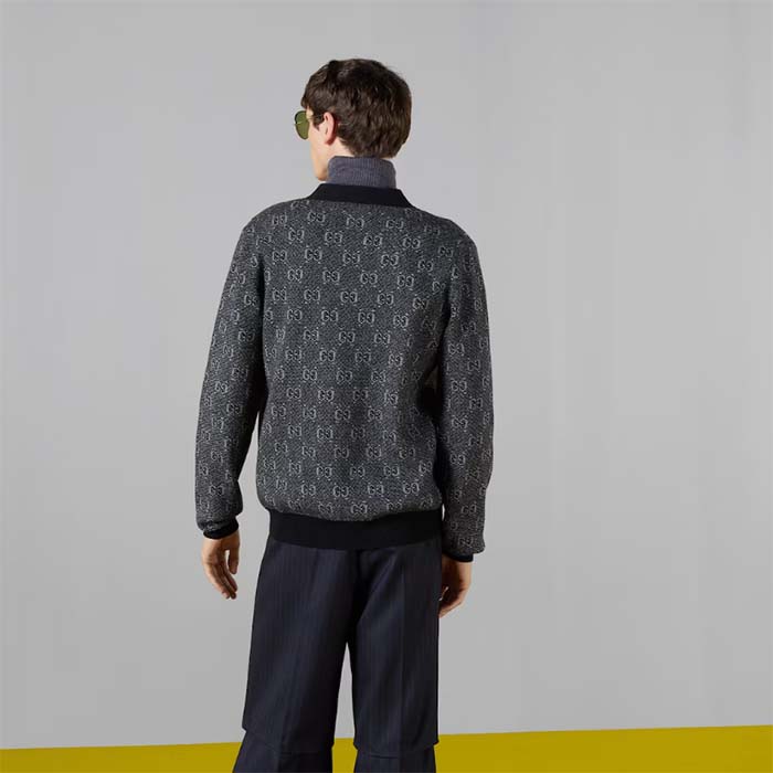 Gucci Men GG Wool Jacquard Cardigan Grey V-Neck Long Sleeves Front Pockets