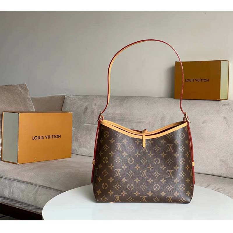 Louis Vuitton Women LV CarryAll PM Handbag Brown Monogram Coated Canvas Microfiber