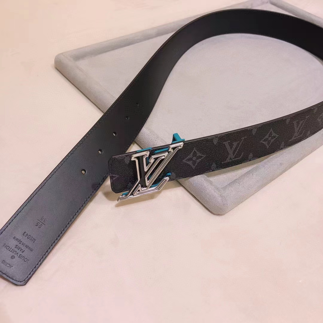Louis Vuitton Unisex LV Speed 40mm Reversible Belt Turquoise Blue Monogram Eclipse Coated Canvas Leather