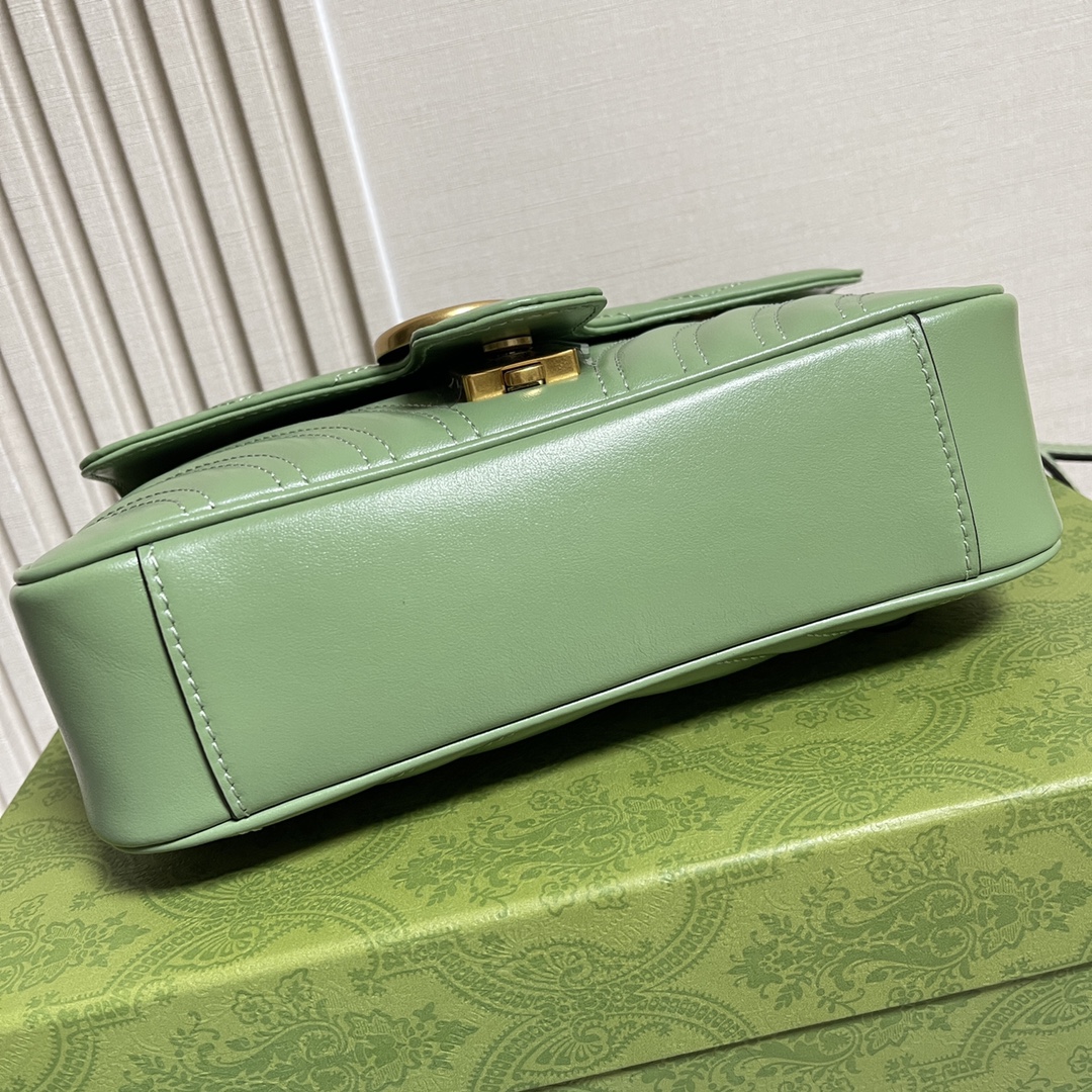 Gucci Women GG Marmont Small Shoulder Bag Sage Green Matelassé Chevron Heart