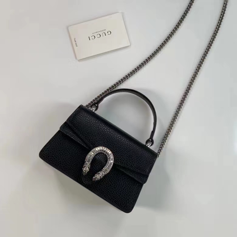 Gucci GG Women Dionysus Mini Top Handle Bag Black Crystal Hardware Tiger Head Closure