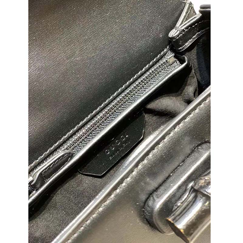 Gucci Women GG Small Top Handle Bag Bamboo Black Leather