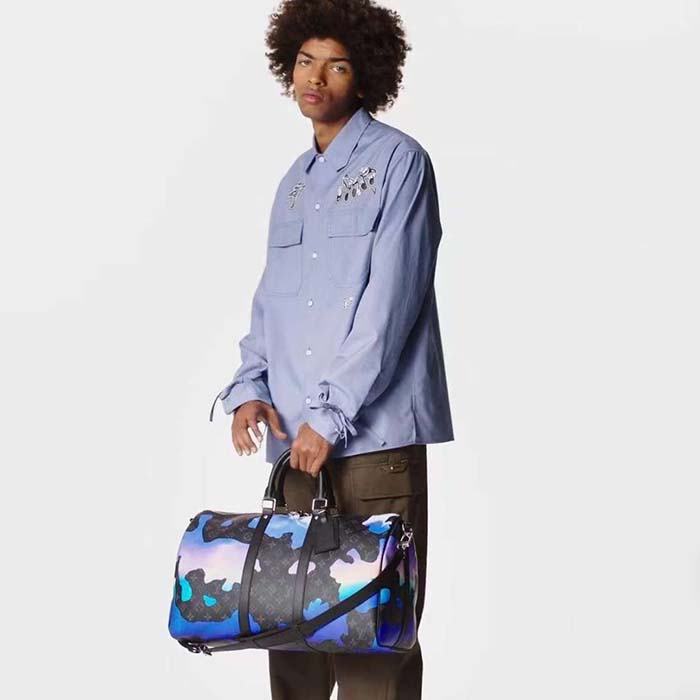 Louis Vuitton LV Unisex Keepall 55B Sunrise Monogram Eclipse Coated Canvas Cowhide Leather