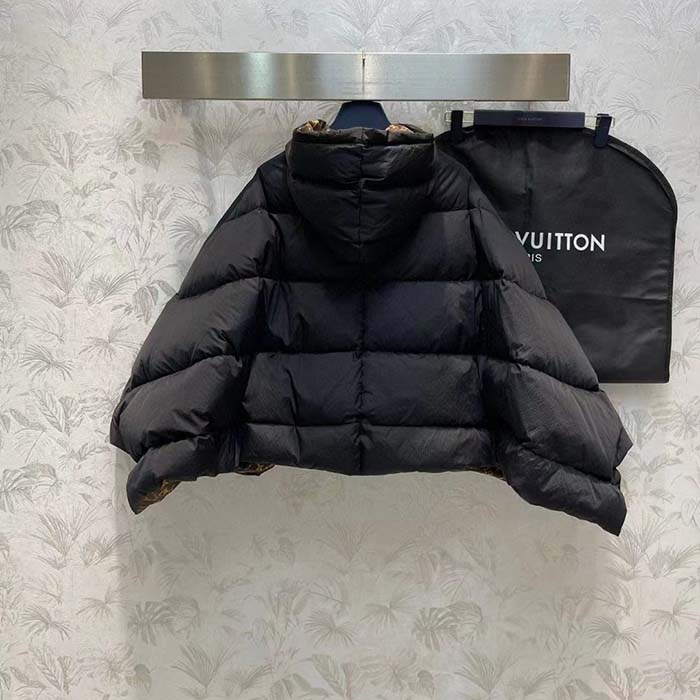Louis Vuitton LV Men Monogram Accent Pillow Puffer Cape Black Regular Fit
