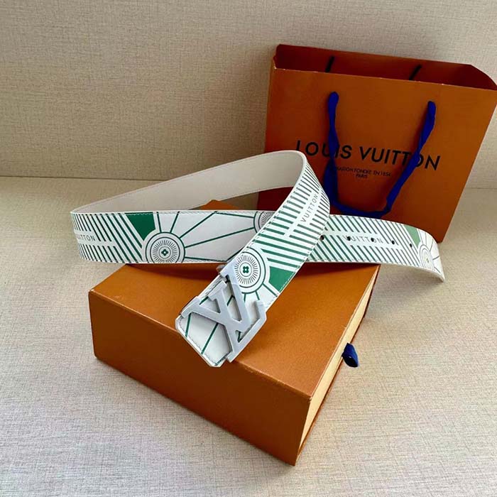 Louis Vuitton Unisex LV Imprint 40 MM Reversible Belt White Leather Silver-Colour Hardware