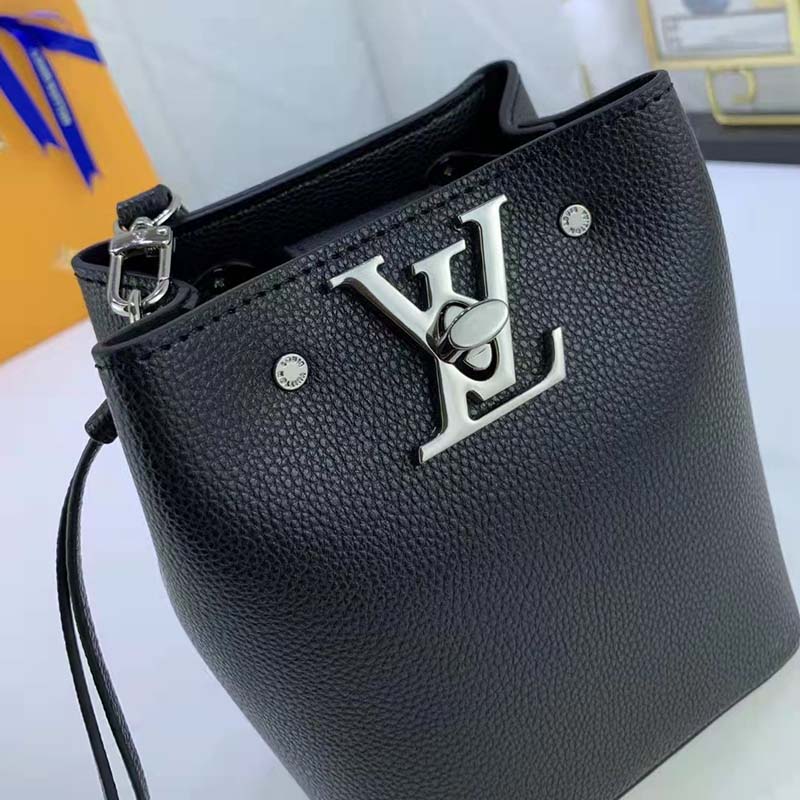 Louis Vuitton LV Women Nano Lockme Bucket Bag Black Grained Calf Leather