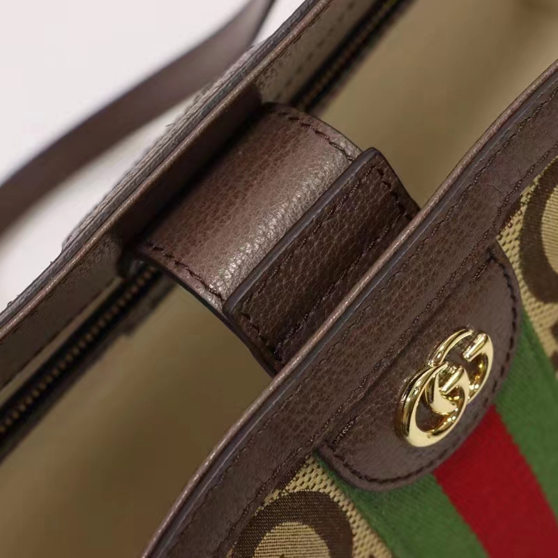 Gucci Unisex Ophidia Jumbo GG Medium Tote Camel Ebony Canvas Double G