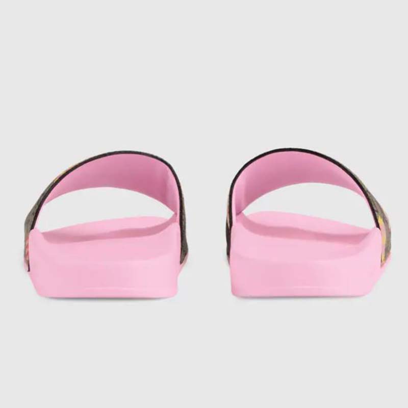 Gucci GG Unisex Gucci Les Pommes Slide Sandal Beige and Ebony GG Supreme Canvas