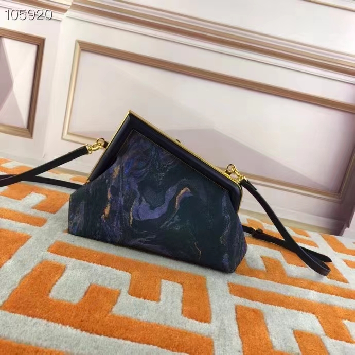 Fendi Women FF First Small Blue Marbled Fabric Bag