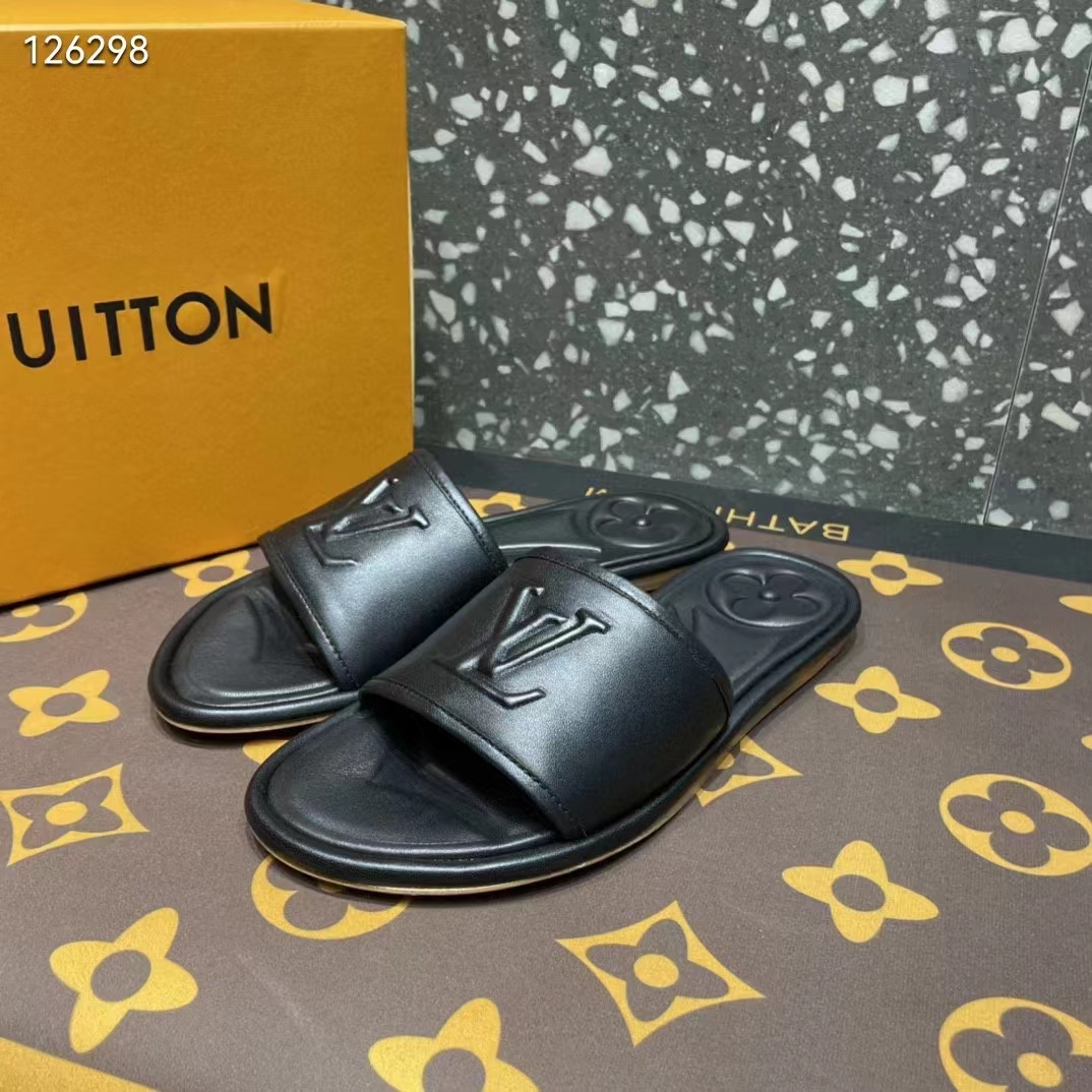 Louis Vuitton LV Women Magnetic Flat Mule Black Lambskin Leather Outsole
