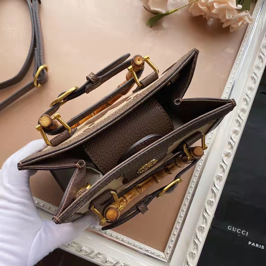 Gucci Women Gucci Diana Jumbo GG Mini Tote Bag Camel Brown Canvas